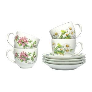 Royal Worcester “Herbs” Set of 4 Porcelain Teacups 2 7/8” 8oz & Saucers